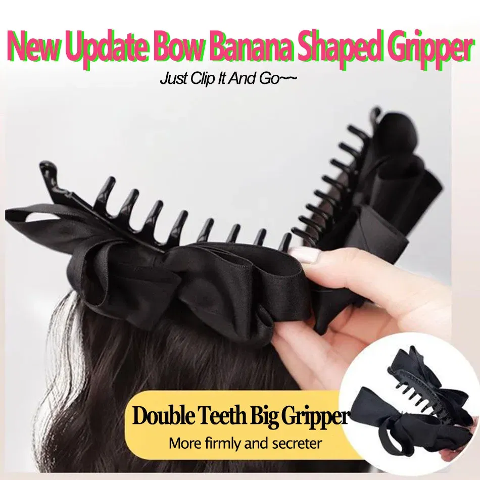 Color: #30, Stretched Length: 18inches - Elegant Synthetic Silk Bowknot Banana Claw Clip Ponytail Wig With Grab Clip Long Wavy Layered Ponytail for Women Daily Use