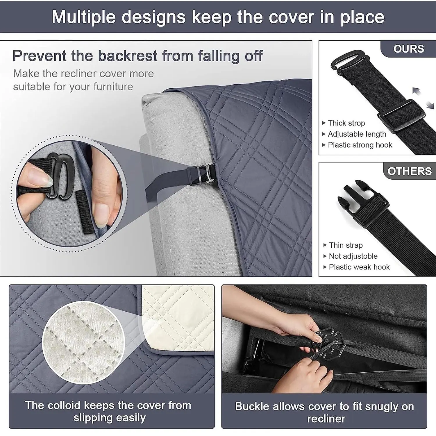 Color: Light Grey - Waterproof Recliner Chair Cover Non Slip Armchair Slipcovers For Recliner Chair With Pocket Washable Reclining Chair Cover