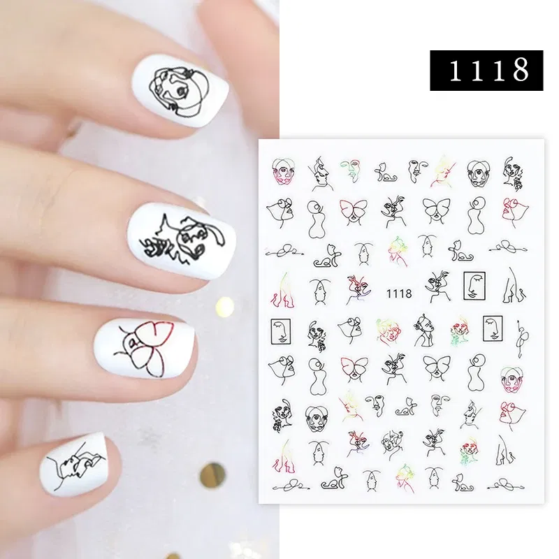Color: Grey green - 1Pc Christmas Stickers Santa Claus Snowflake Decals Catoon Image Muti- Pattern New Year Halloween Nail Art Stickers for Manicure
