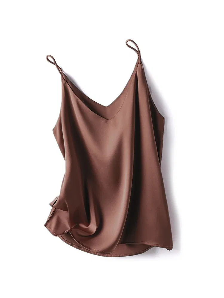 Color: Brown, Size: XXL - 2024 Summer Camisole Slim Vest Sexy Women Sleeveless V-Neck Gray Tee Tank Tops Female Solid Black/White Korean Crop Tops Y2k