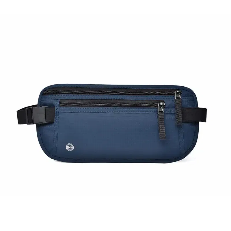 Color: Blue - Travel Waist Bag Money Belt Slim Passport Holder RFID Blocking Travel Invisible Pouch Protect Cash Credit Cards Travel Documents
