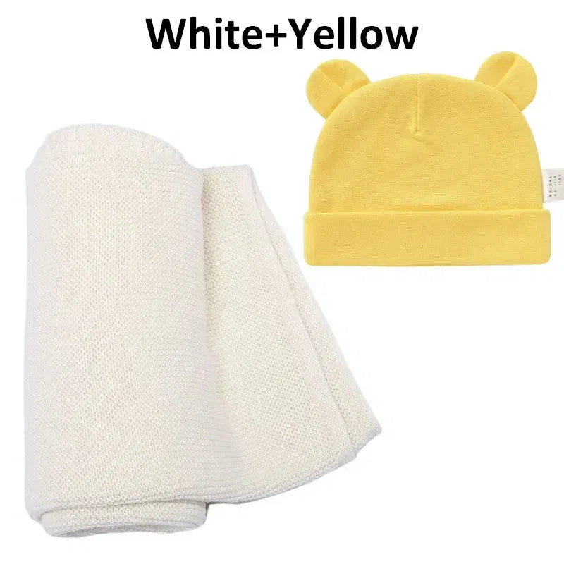 Color: Yellow, Size: Option 1, Ships From: CN - Personalized Baby Name Newborn Cotton Beanie and Knitted Blanket Set Embroidered Name Covering and Cute Hat Gift Set