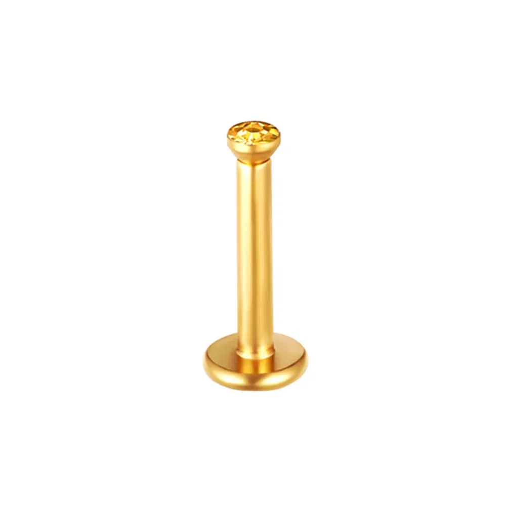 Metal color: Antique Bronze Plated - 2X 16g 1.2mm Crystal Steel -Gold- Labret Ring Bar Ear Cartilage Tragus Monroe Lip Nose Stud Internally Threaded Piercing