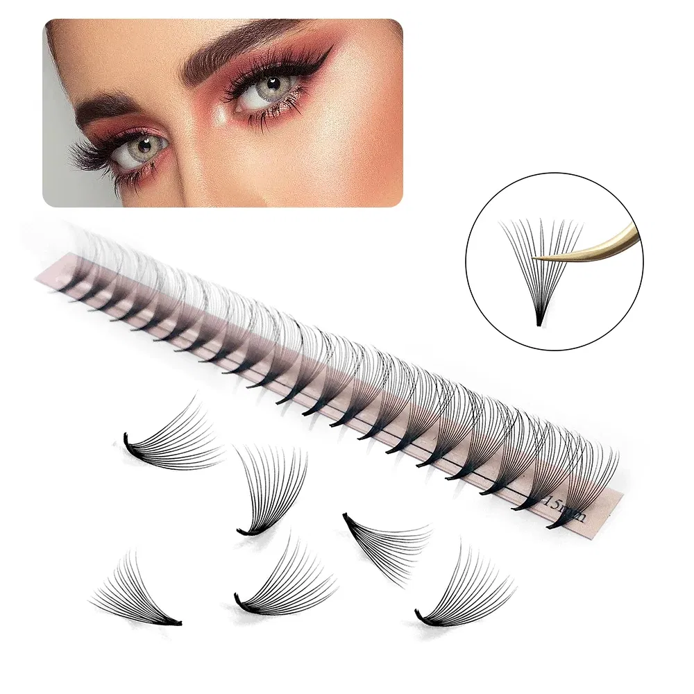 Color: Dark Green, Curl: D, Thickness: 0.07mm, Length: MIX, Ships From: CHINA - Goddess Premade Volume Fans 5D 6D 10D 12D 14D 16D 20D  Individual Lashes Extension Pointy Stem Russian Volume Fans 120/320 fans