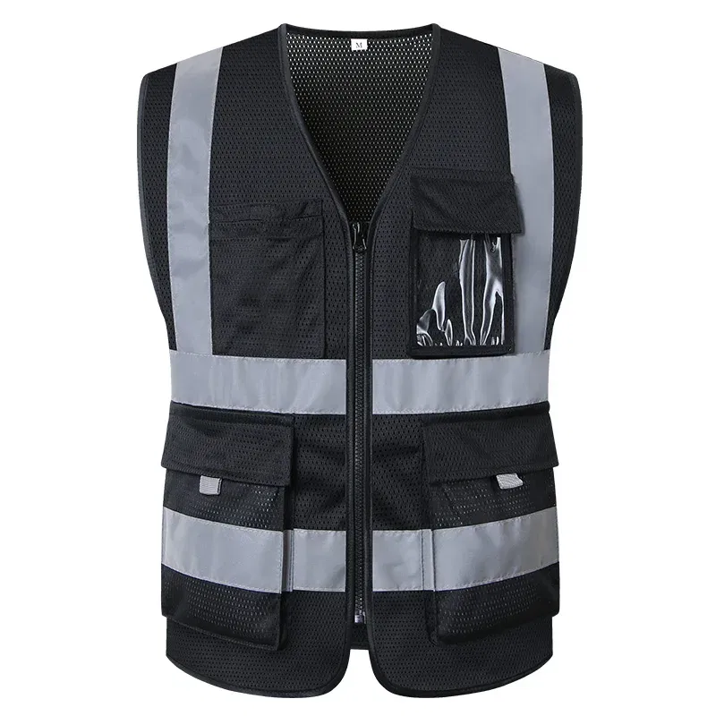 Color: Black, Size: XXL - SFVEST MENS WOMEN HI VIS VIZ EXECUTIVE VEST WAISTCOAT TWO INCHES WIDTH REFLECTIVE SAFETY LARGE POCKETS FREE DELIVERY