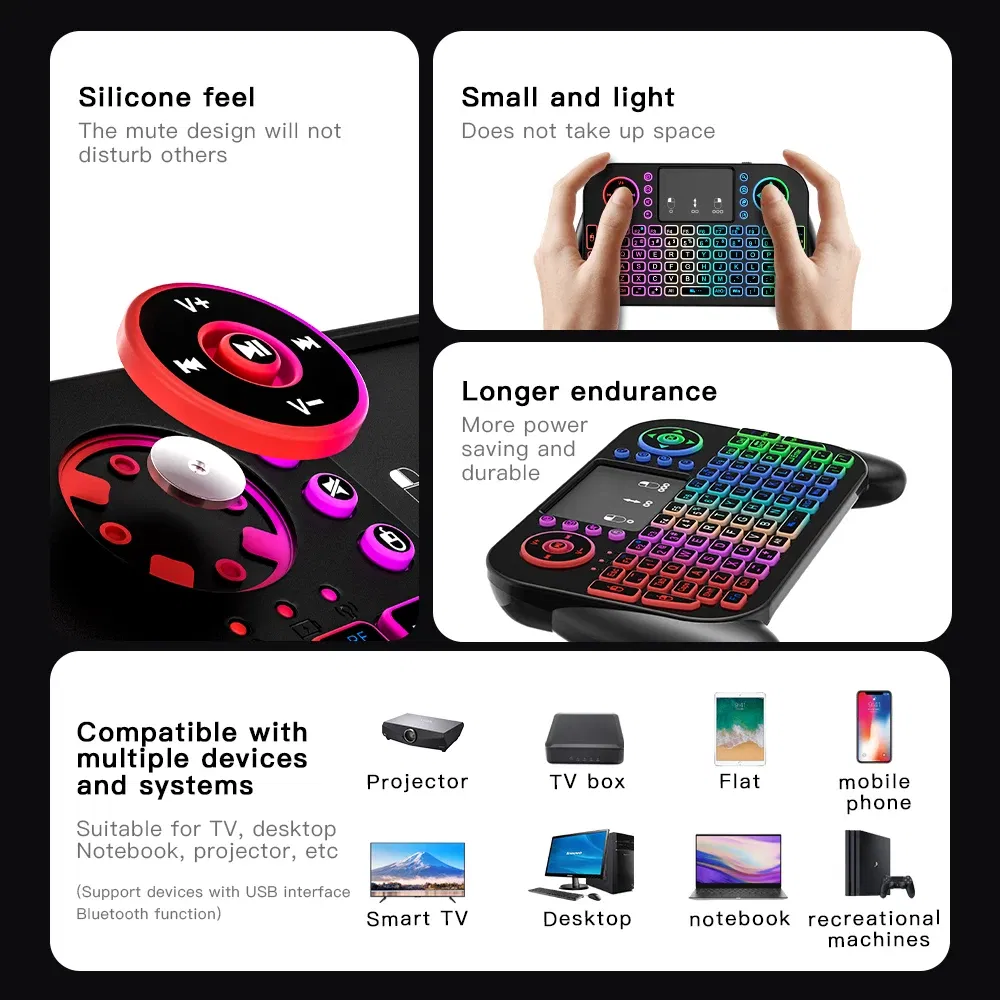 Axis Body: BLACK SWITCH, Color: Olive - Mini Wireless Keyboard V8 7 Backlit 2.4G Bluetooth Air Mouse Remote Control Touchpad for Android TV Box