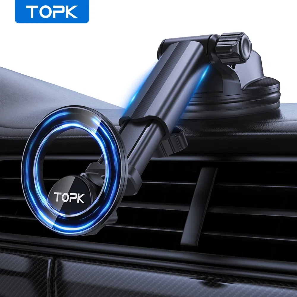 TOPK for MagSafe Car Phone holder Magnetic Car Phone Mount for Car Retractable Arm Dashboard Windshield for Magsafe & All Phones