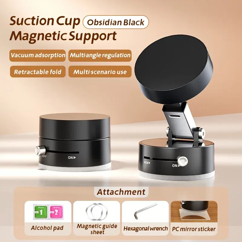 Color: black - Vacuum Magnetic Suction Cup Folding Swivel Stand Double-sided Suction Cup For Universal Vacuum Swivel Stand Mobile Phone Holder