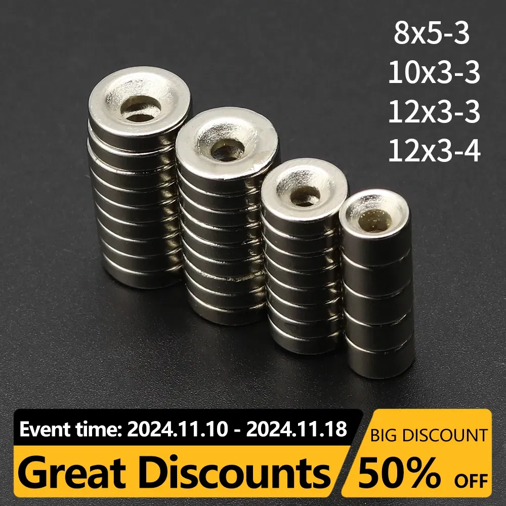 Color: Silver, Size: 1M - Round Magnet 8/10/12/15/20/25/30mm x Hole3/4/5/6mm Neodymium Magnet N35 Permanent NdFeB Super Strong Powerful Magnets With hole