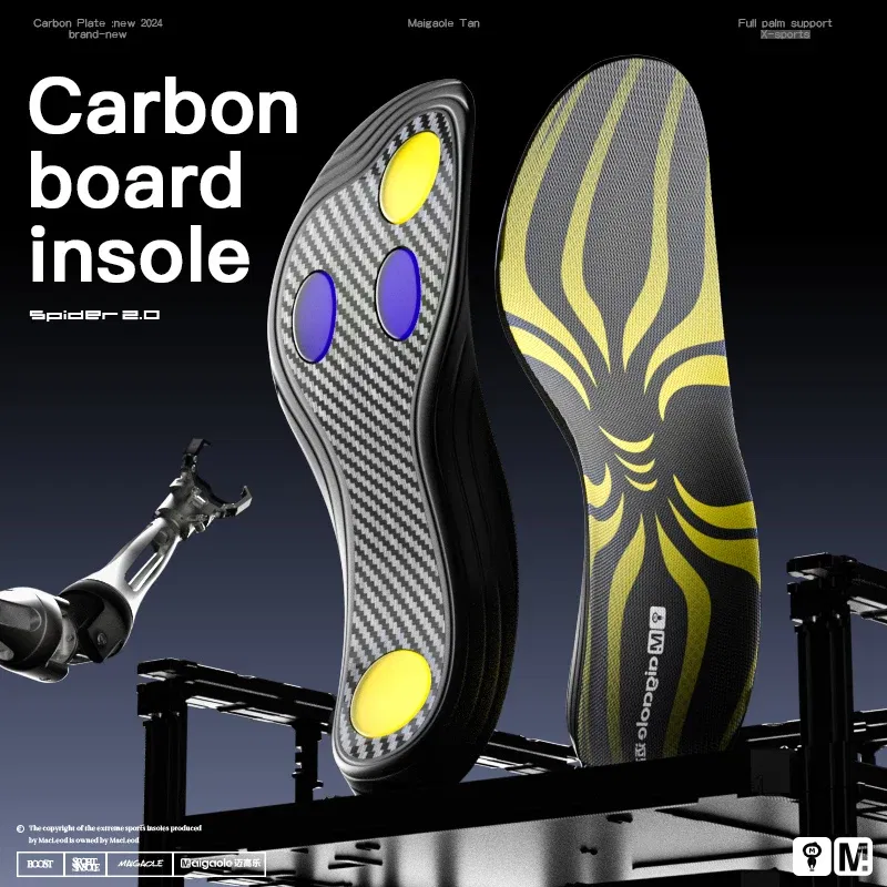 Color: Gold, Shoe Size: 2.5 - Maigaole Yellow Spider Full-Length Carbon Plate Insole Four-Point Gel Basketball Sports Front and Bounce Assist