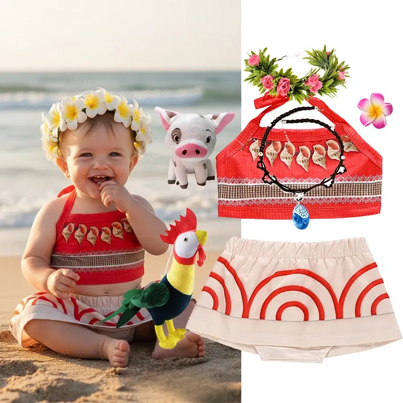 Color: Red, Kid Size: 12 - Little Girls Cospaly DISNEY Moana Kids Two Pcs Set Top +Pants Infant Vaiana Role Play Festival Princess Costume Casual Clothes