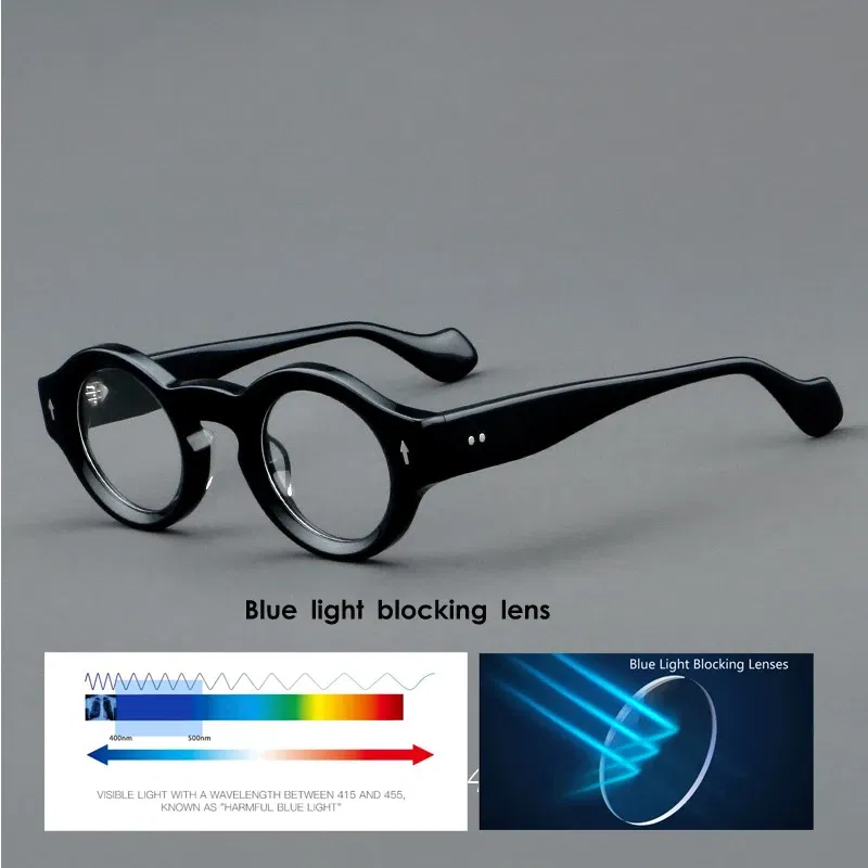 Frame Color: GRAY, Eye Prescription: +75 - VCKA Round Acetate Reading Glasses Frame Retro Men Prescription Anti-blue discolor Women Custom Optics Retro Eyewear +0.50to +10