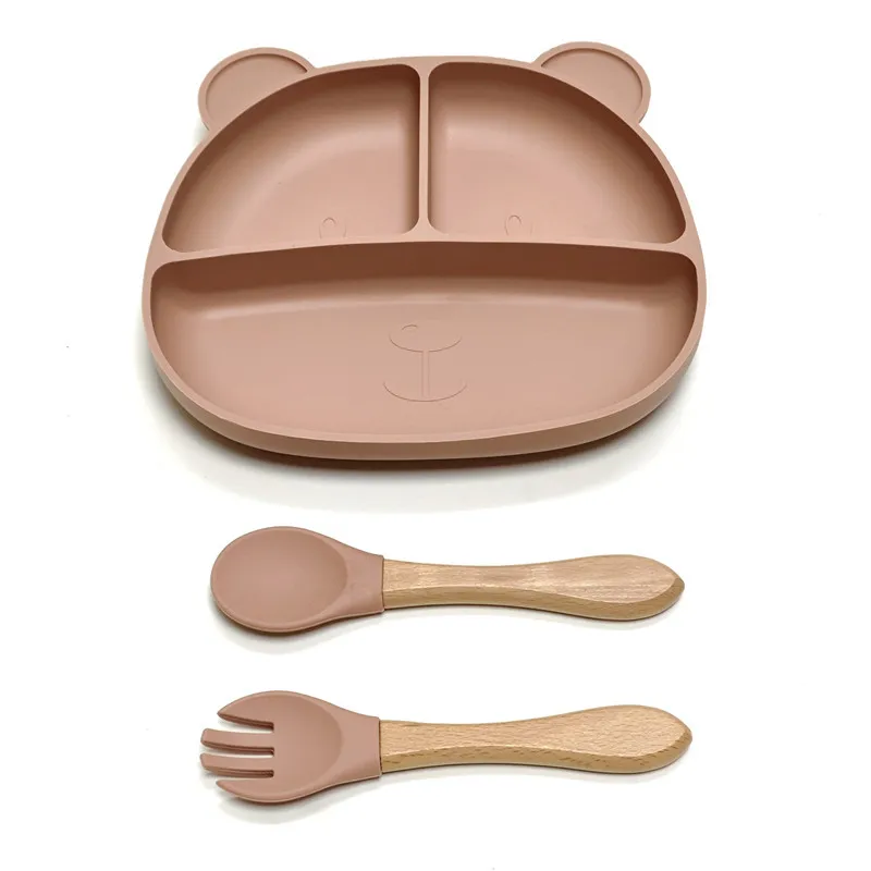 Color: Yellow - Gel dinner plate children eating tableware adsorption on the desktop fruit plate silicone supplement plate