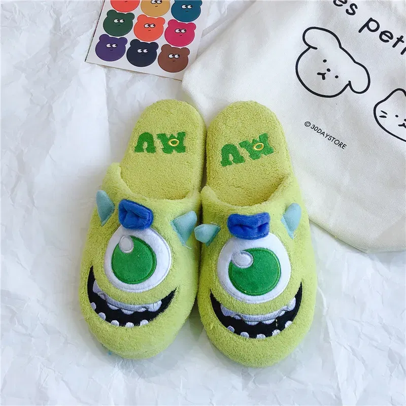 Color: Red, Shoe Size: 39 - Cartoon Sulley Mike Slippers Cute Girl Warm Home Slippers Women Indoor Slippers Blue Duck Kawaii Non-slip Slippers Gifts EU36-41