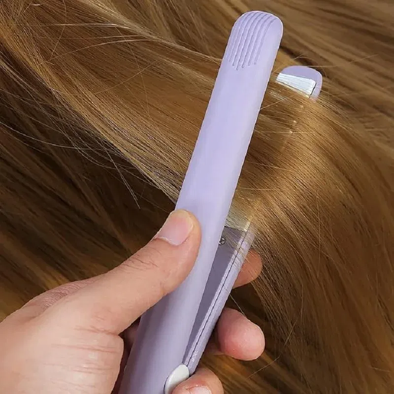 Color: Yellow, Plug standard: EU - Mini Flat Iron For Travel Hair Straightener Small Portable Straightening Iron Ceramic Women Men Quick Easy Short Hair Styling