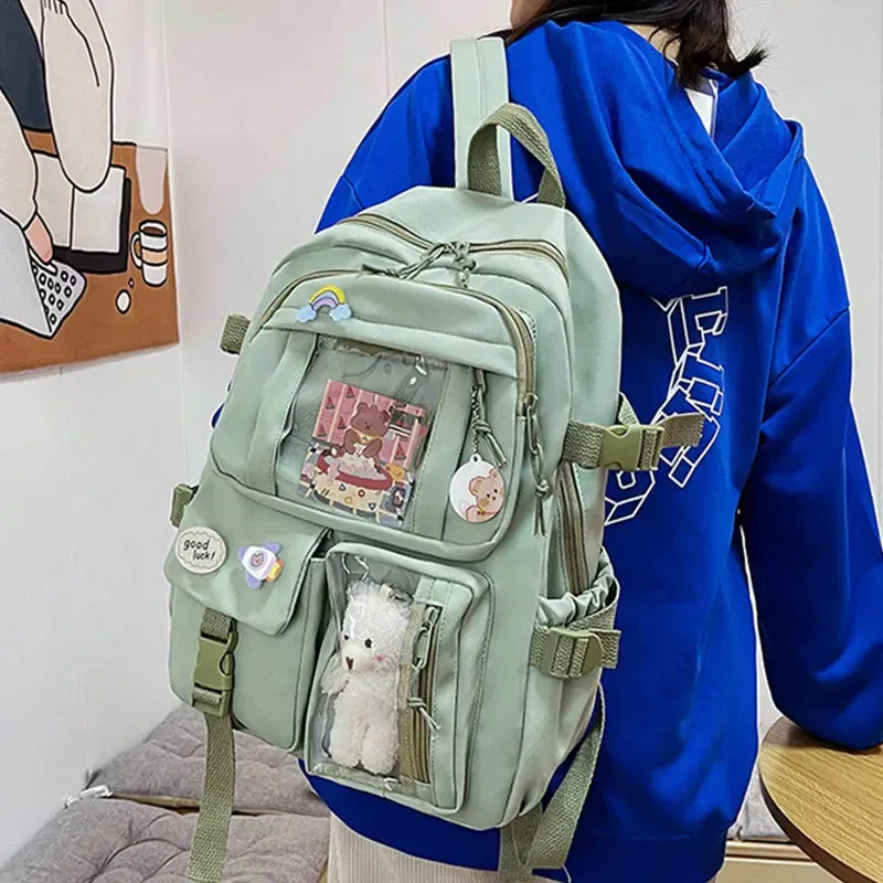 Color: green - Cute Girls Backpack Fashion Cartoon Teen Student School Backpack Lovely Women's Bag Versatile Laptop Girl's School Bag