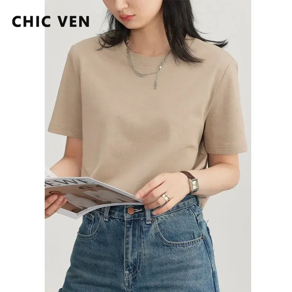 CHIC VEN Women's Tees Basic O Neck Short Sleeve Pullover T-shirt for Woman Solid Female Top Casual Ladies Tshirt Summer 2024