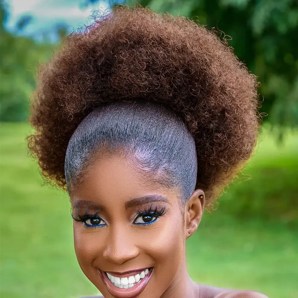 Color: T4/27/30 - Synthetic Big Afro Puff Drawstring Ponytail Extensions for Black Women 10Inch Kinky Curly Hair Bun Ponytail Wigs Daily Use