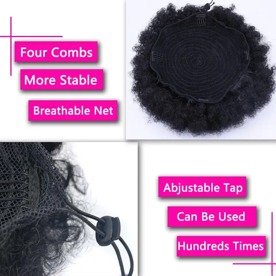 Color: T4/27/30 - Synthetic Big Afro Puff Drawstring Ponytail Extensions for Black Women 10Inch Kinky Curly Hair Bun Ponytail Wigs Daily Use