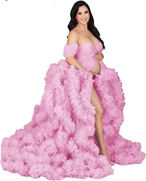 Color: WHITE, Maternity Size: S, Ships From: CHINA - Tulle Long Maternity Dress Photoshoot п?»?°?‚ь?µ photography dresses baby shower dresses for pregnant woman п?»?°?‚ь?µ д?»я ?±?µр