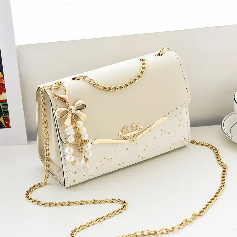 Color: black - Trendy Fashion Ladies Crossbody Small Square Bag Girls Shoulder Bag Cross Square Tassel Pendant Sequin Embellished PU Polyester