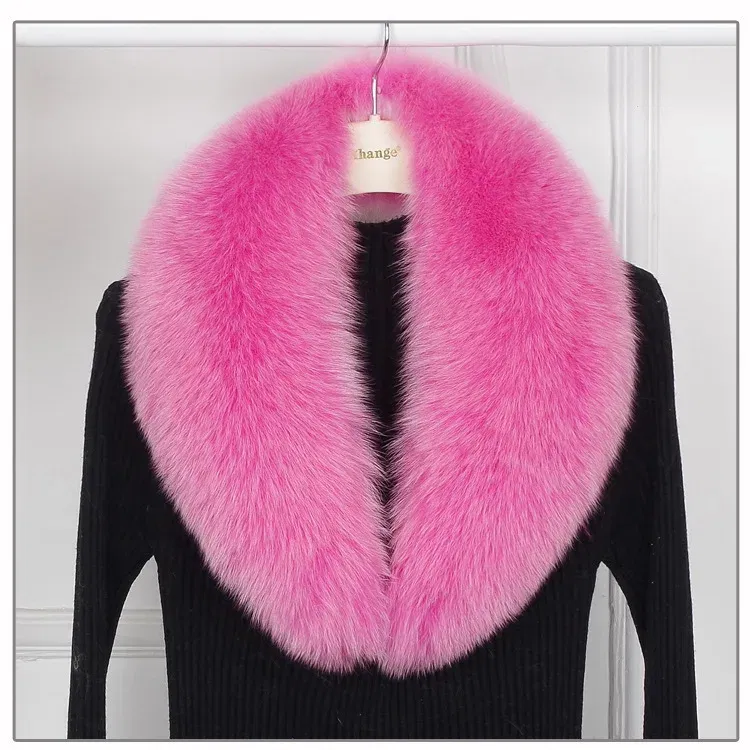 Color: Lake Blue, Size: XL - 100% Natural Real Fox Fur Collar For Women Men Coat Jacket Fur Scarf Winter Extra Large Size Neck Warmer Fur Scarf Shawls Wraps
