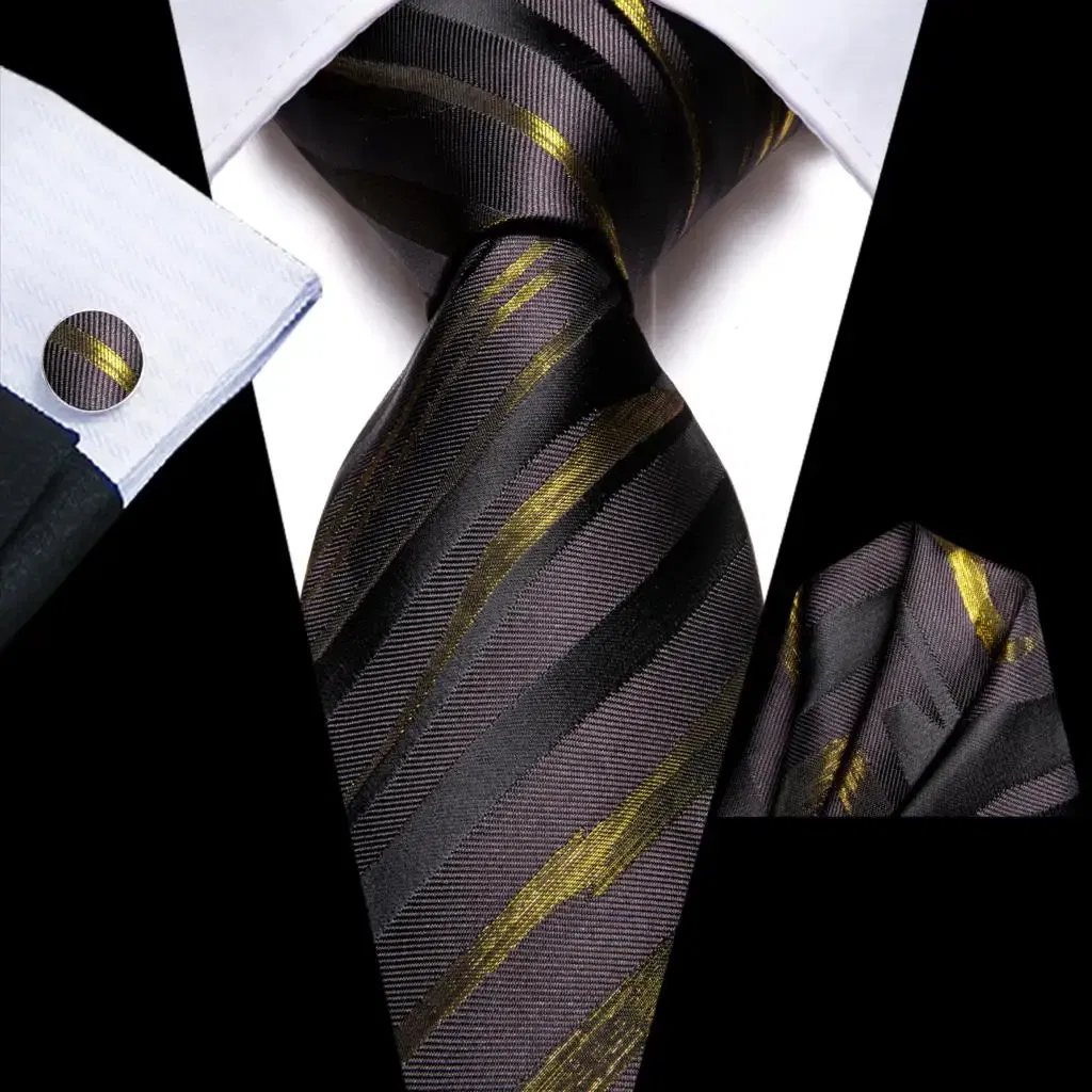 Color: Apricot - Hi-Tie Purple Paisley Silk Elegent Tie for Men Novelty Design Handky cufflink Tie Set Party Business Wedding Dropshipping