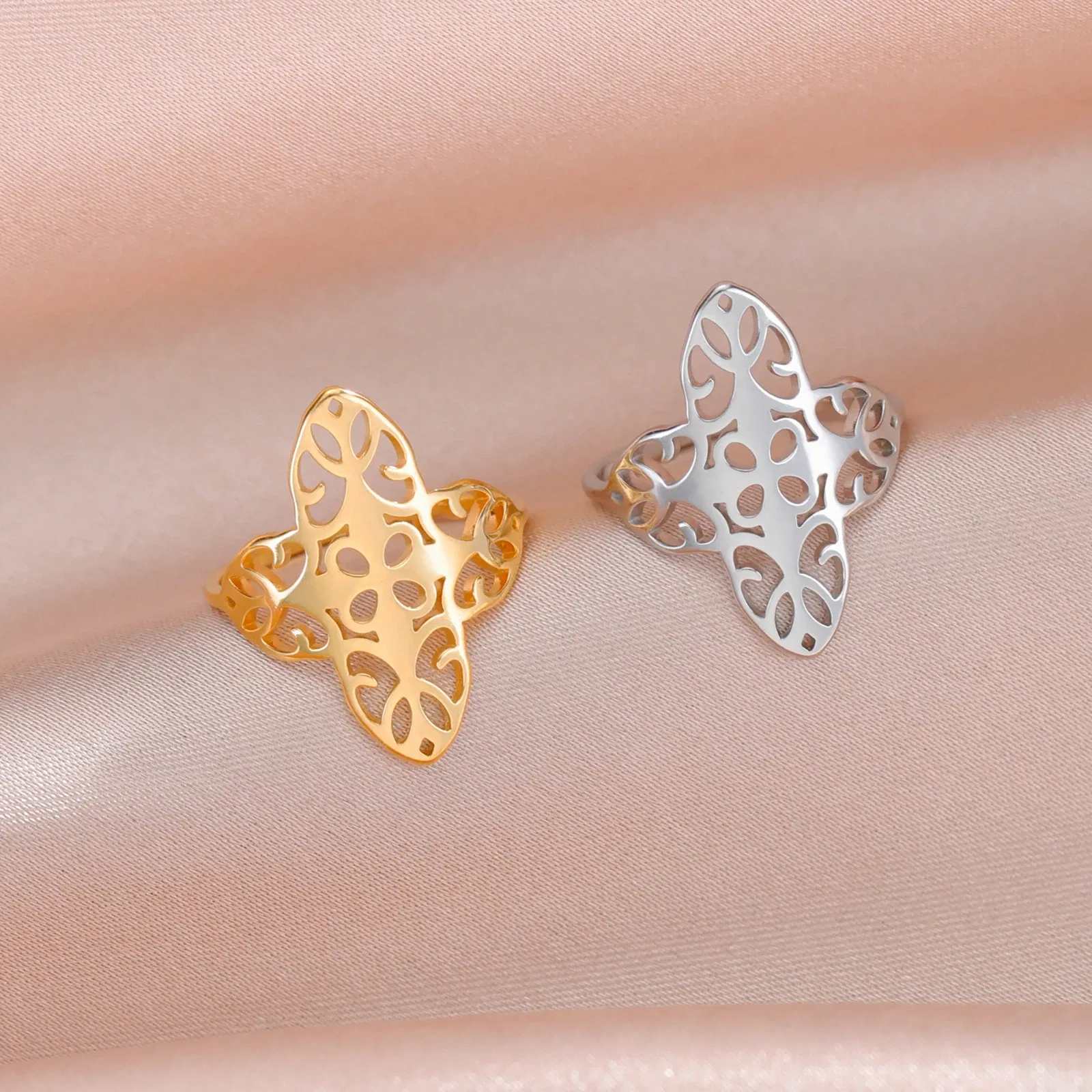 Main Stone Color: Gold, Ring Size: 9 - Skyrim Filigree Ring Stainless Steel Gold Color Elegant Finger Rings Women Bohemian Jewelry Wedding Band Gift Wholesale