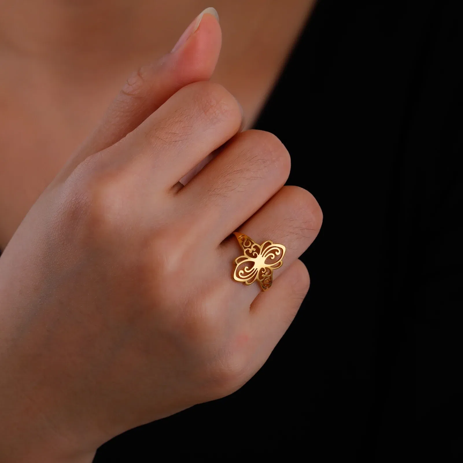 Main Stone Color: Gold, Ring Size: 9 - Skyrim Filigree Ring Stainless Steel Gold Color Elegant Finger Rings Women Bohemian Jewelry Wedding Band Gift Wholesale