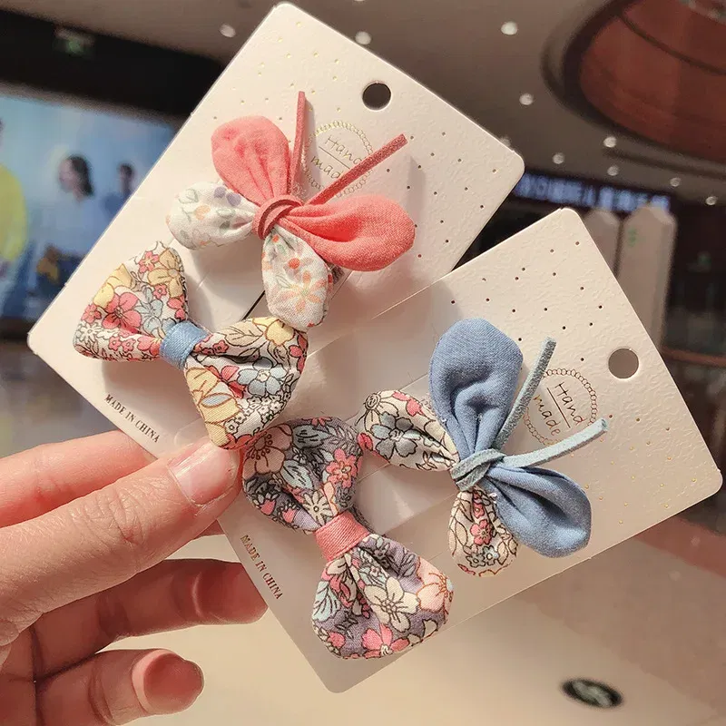 Color: Lavender - 2PCS Set Children Girl Bow Butterfly Hair Clip Print Knot Hairpin Korean Princess Fresh Cute Lovely Hair Accessories Headdress
