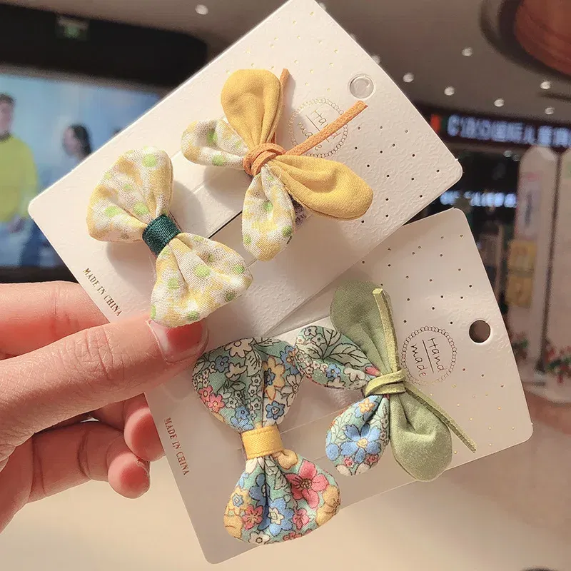Color: Lavender - 2PCS Set Children Girl Bow Butterfly Hair Clip Print Knot Hairpin Korean Princess Fresh Cute Lovely Hair Accessories Headdress