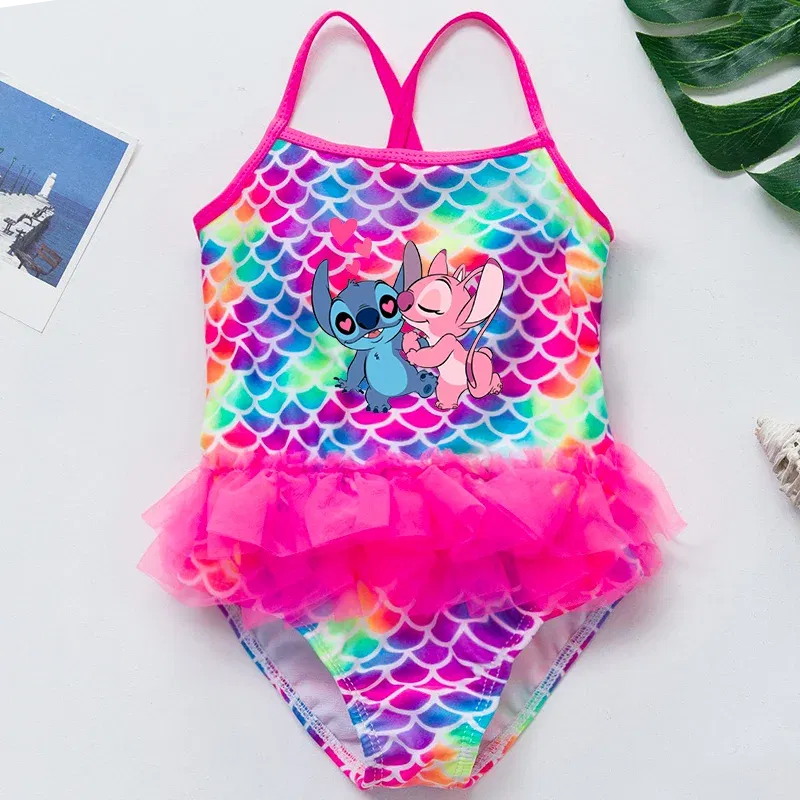 Color: GRAY, Kid Size: 9M - Lilo Stitch Girl Swimsuit Summer One-Piece Swimwear Beachwear Pool Mermaid Fish Scale Print Bikini Bathing Outfit Swimming Wear