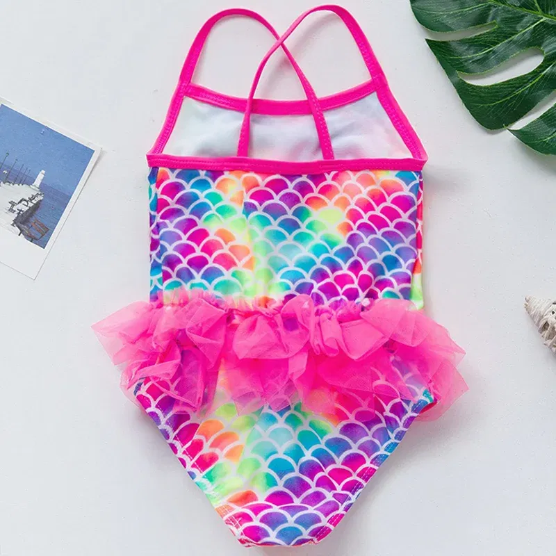 Color: GRAY, Kid Size: 9M - Lilo Stitch Girl Swimsuit Summer One-Piece Swimwear Beachwear Pool Mermaid Fish Scale Print Bikini Bathing Outfit Swimming Wear