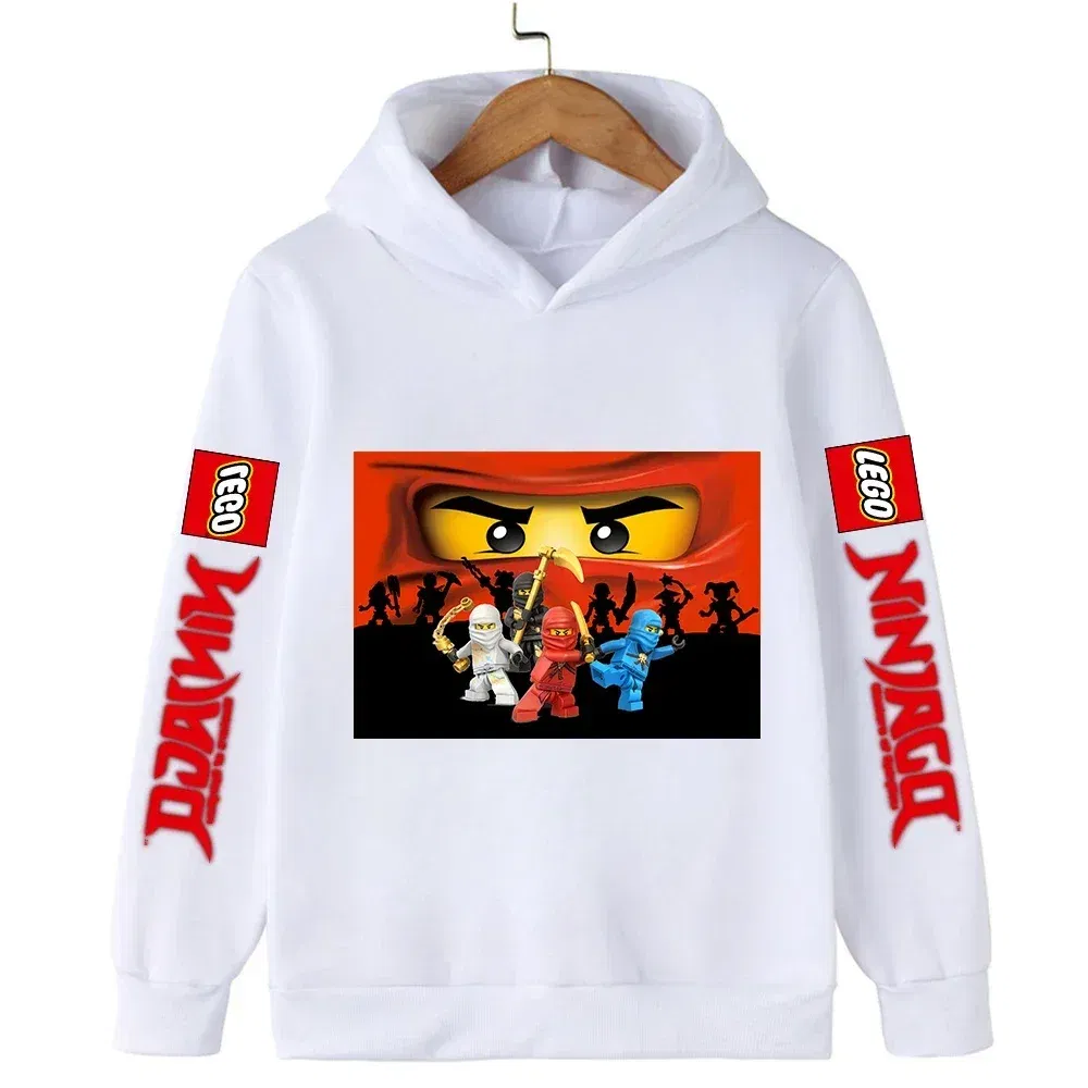 Color: WHITE, Kid Size: 9 - Lego Phantom Ninja Cartoon Children's Hooded Hoodies Casual Sports Sweatshirt 3-13 Year Old Boy Kid Baby Girls Clothes Pullover