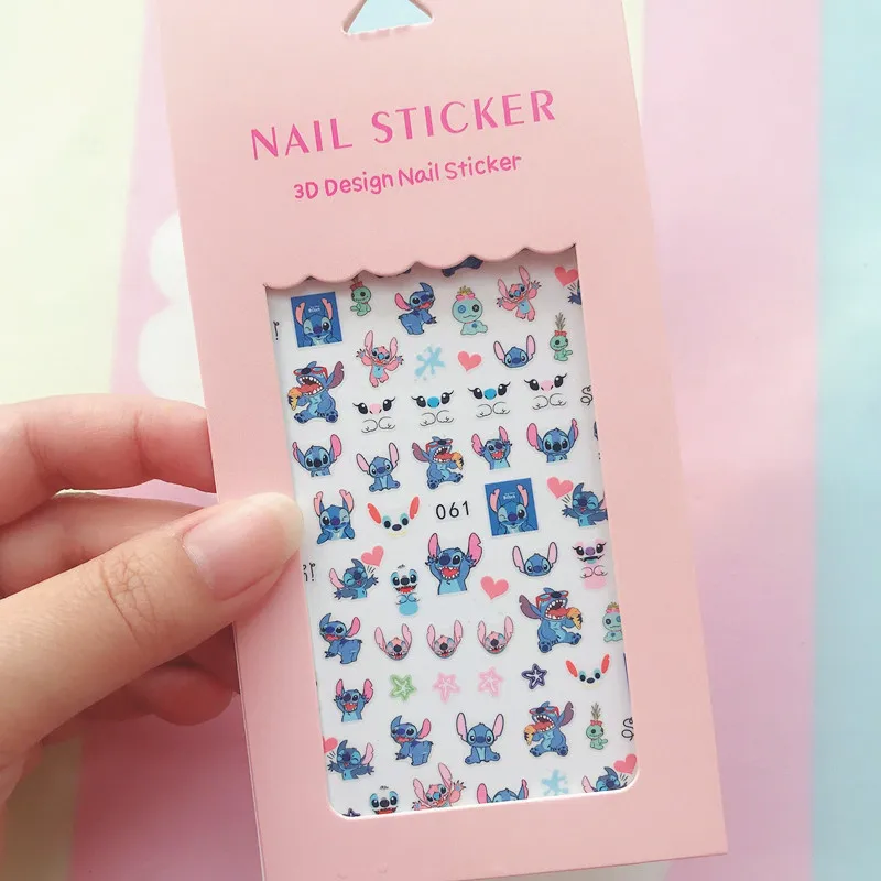 Color: Titanium - 1PCS Hello Kitty 3D Nail Stickers Press on Nails Mickey Mouse Donald Duck Stitch Cartoon Stickers Nail Art Decoration