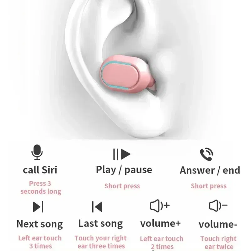 Color: Red - E7S TWS Wireless Headphones Bluetooth Earphone Control Sport Headset Waterproof Microphone Music Earphone Work On All Smartphone