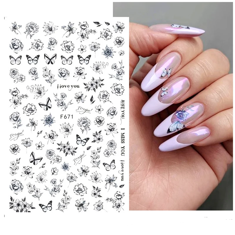 Color: PURPLE - 3D Blue Butterfly Adhesive Stickers Nail Art Decoration Laser Flowers Leaves Nail Sticker Nail Art Supplies Nail Parts