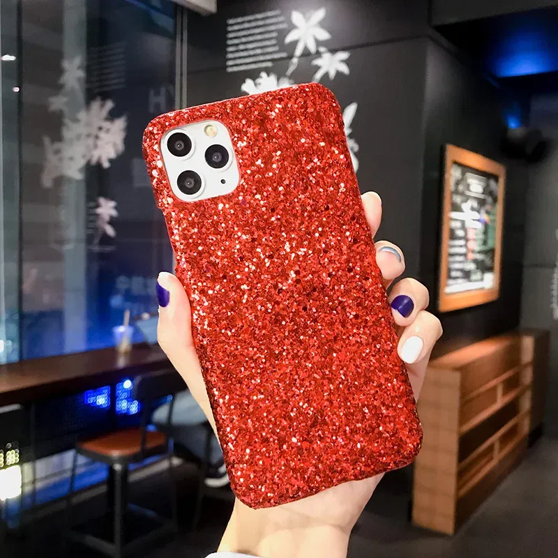 Color: black, Material: Genuine leather - Hard Shiny Diamond Girly Phone Case for iPhone 11 12 13 14 15 Pro Max 14 15Plus