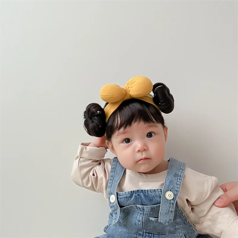 Color: PURPLE - New Year Hair Accessories Cute Bow Baby Girl Wig Hat Hairpiece Christmas Newborn Children Kids Girls Cosplay Headbands Headwear
