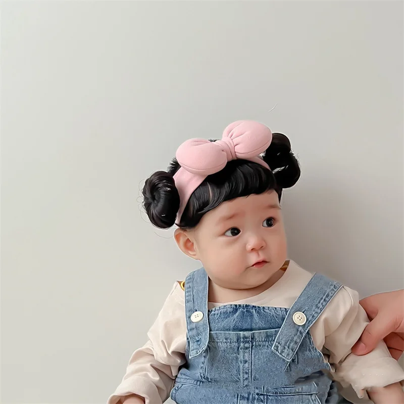 Color: PURPLE - New Year Hair Accessories Cute Bow Baby Girl Wig Hat Hairpiece Christmas Newborn Children Kids Girls Cosplay Headbands Headwear