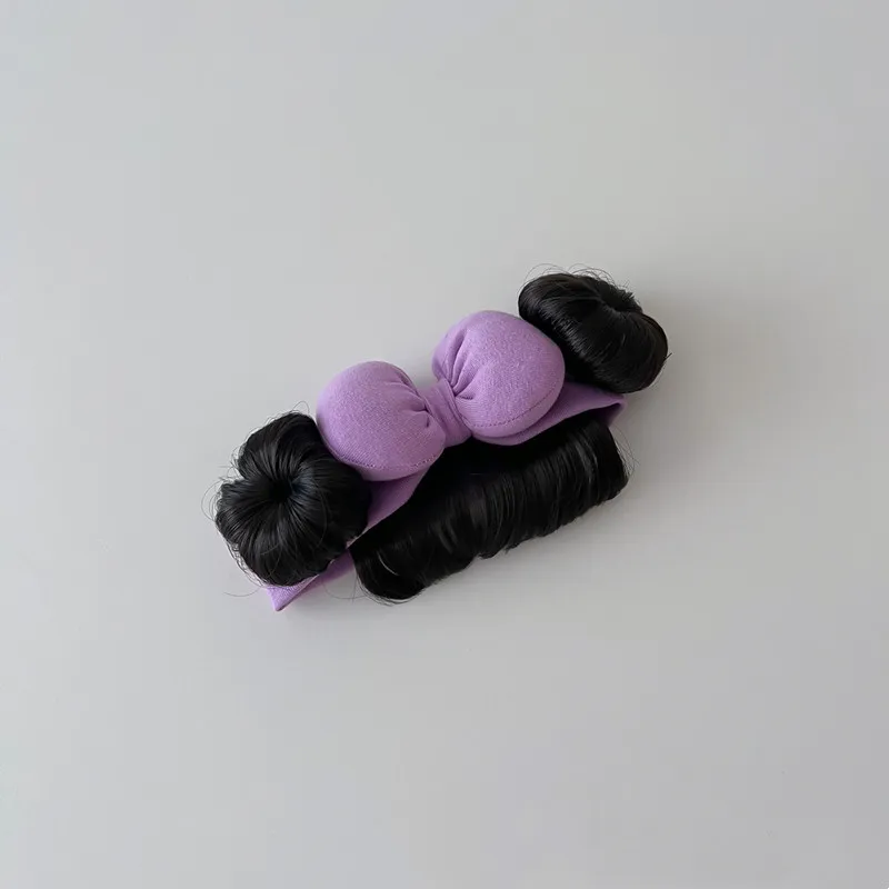 Color: PURPLE - New Year Hair Accessories Cute Bow Baby Girl Wig Hat Hairpiece Christmas Newborn Children Kids Girls Cosplay Headbands Headwear