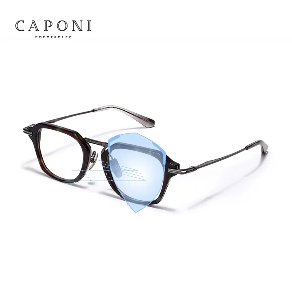 Frame Color: black - CAPONI Fashion Gentlemen's Glasses Frame Pure Titanium Acetate Retro Anti Blue Light Eyeglasses German Designer Spectacles JF413