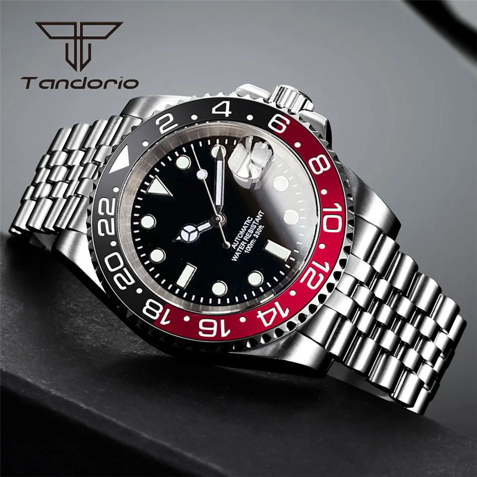 Color: WHITE - Tandorio NH35A Date Stainless Steel 40mm Dive Automatic Men Watch Sapphire Crystal Rotating Bezel Luminous Mechanical Wristwatch