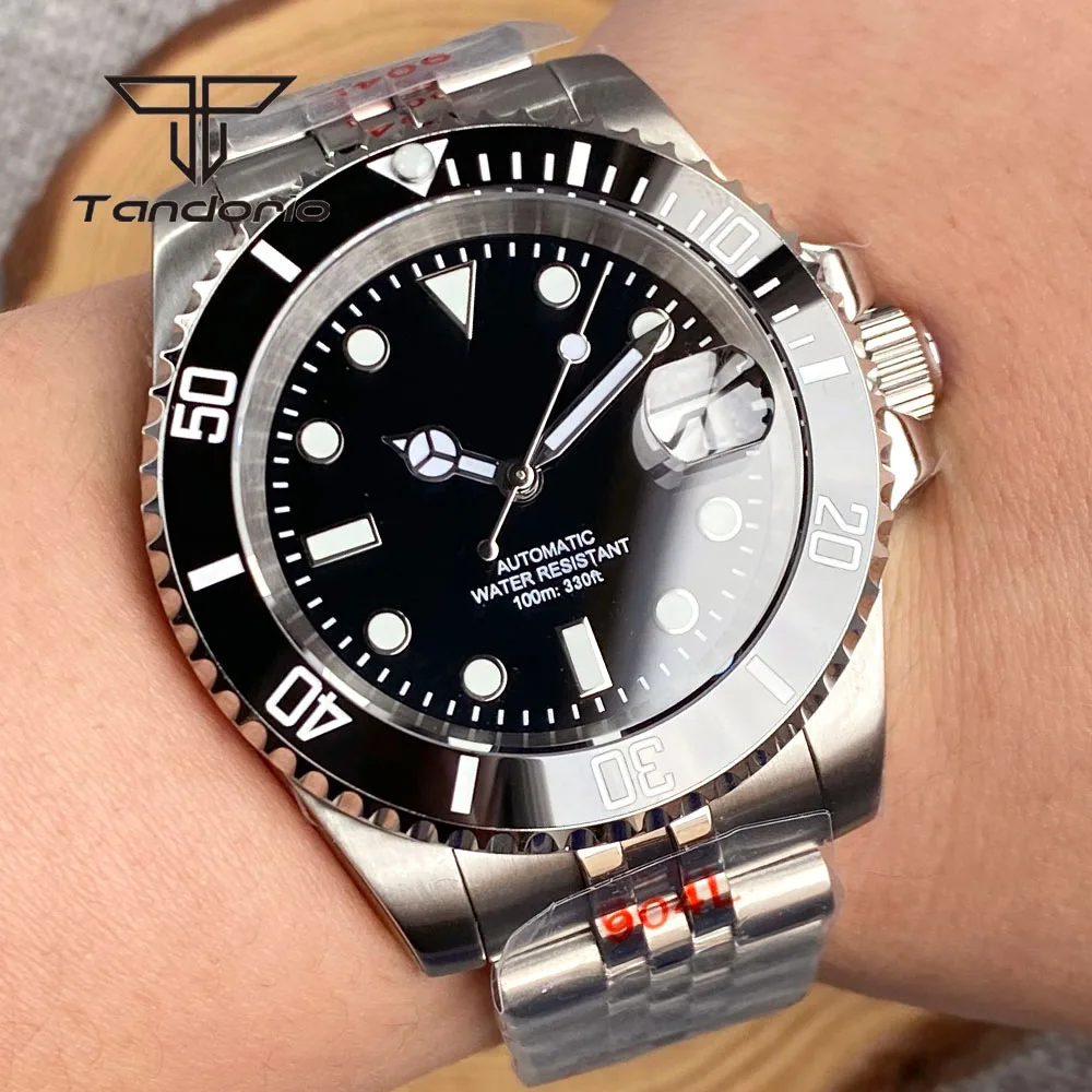 Color: WHITE - Tandorio NH35A Date Stainless Steel 40mm Dive Automatic Men Watch Sapphire Crystal Rotating Bezel Luminous Mechanical Wristwatch