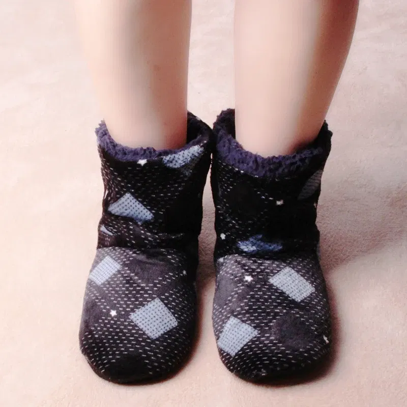 Color: Blue, Shoe Size: 44 - Mntrern Casual Men Shoes Home Slippers Lattice Soft Plush Male House Slippers Warm Winter New Cotton Slippers Shoes Men Big Size