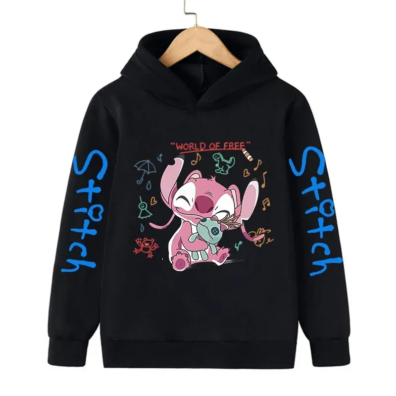Color: Red, Size: 12" - New in Cool Stitch Hoodie Children Cartoon Clothes Kid Girl Boy Lilo and Stitch Sweatshirt Manga Hoody Baby Casual Top