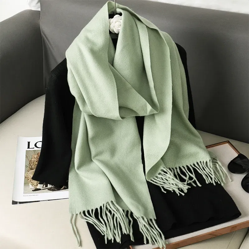 Color: Burgundy - New 62 Color Winter Scarf For Women Long Warm Cashmere Scarves Hijab Solid Lady Shawl Wrap Female Pashmina Bandana Head Scarfs