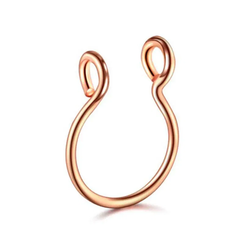 Metal color: pink - 6/8/10mm Surgical Steel Fake Non Nose Stud Ring False Lip Curler Septum Piercing Hoop Jewelry for Women Men Body Accessories
