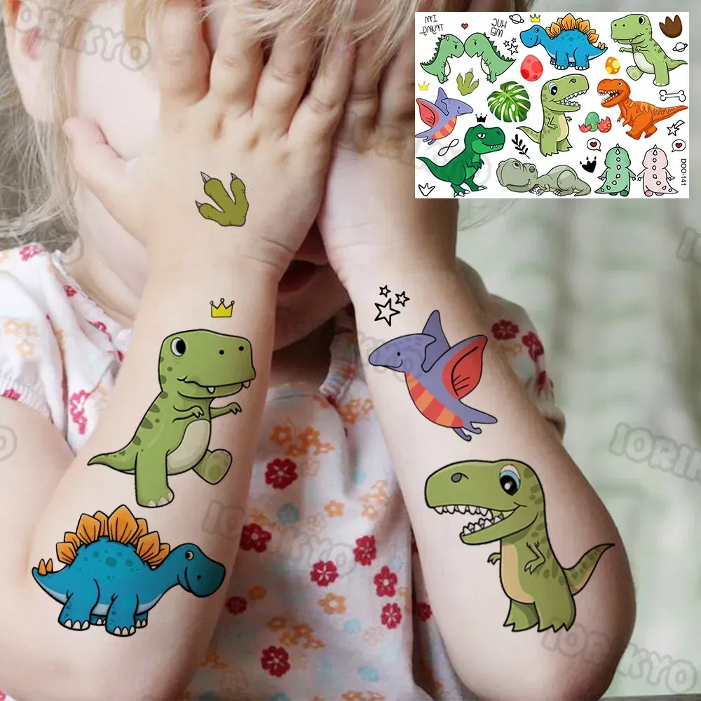 Color: WHITE - Cute Small Bus Car Temporary Tattoos For Kids Boys Girls Baby Child Cute Dinosaur Tattoo Sticker Funny Fake Star Tatoo Face Hand