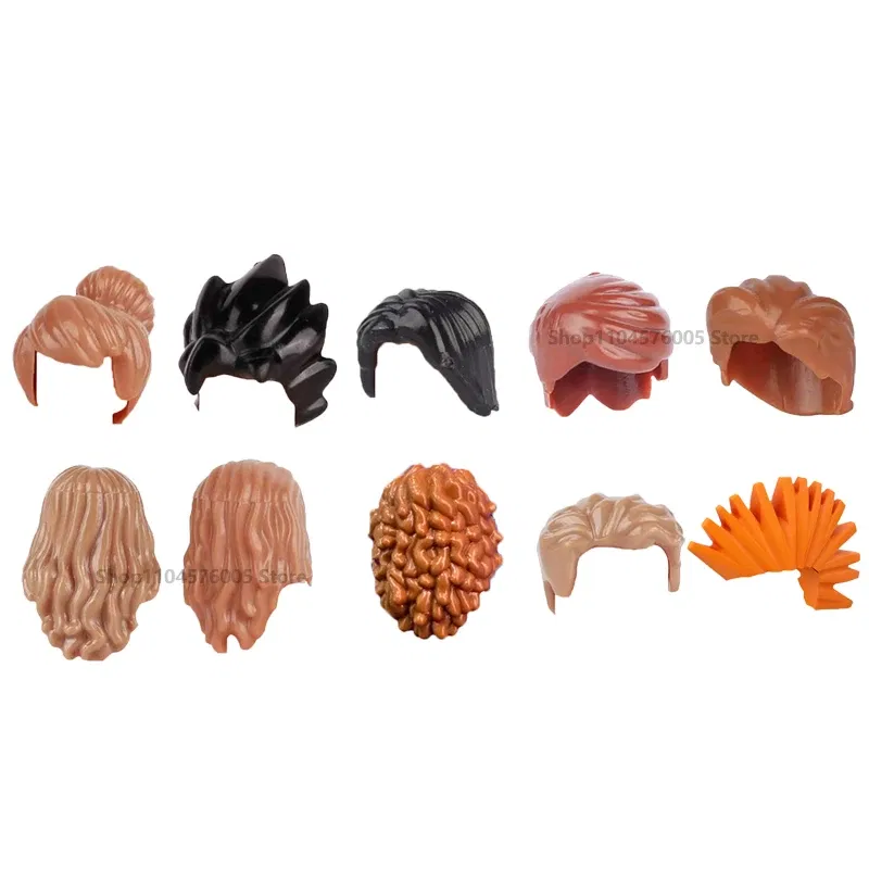 Color: PURPLE - MOC Brown Hair Building Blocks City Figures Body Creative Accessory Blond Gold White Parts DIY Hats Mini Bricks Assemble Toy S04